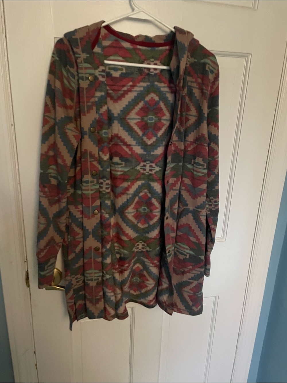 Cuddl Duds cozy Aztec Pattern Hooded Cardigan Sweater in neutral tones